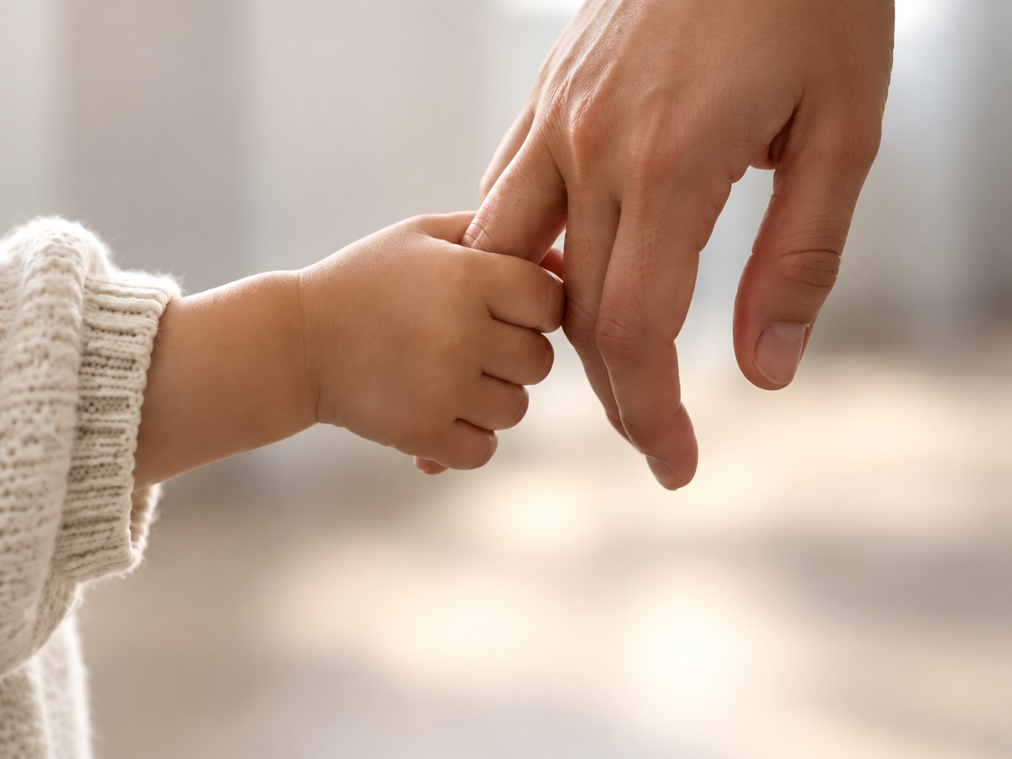Main d’un enfant tenant le doigt d’un adulte