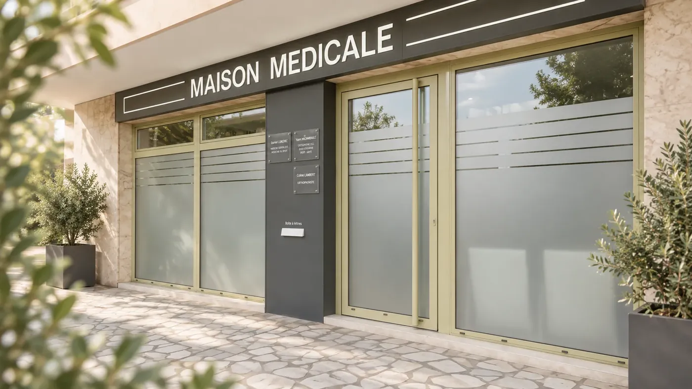 Entrée de la Maison Médicale, 4 avenue de Nice à Cagnes-sur-Mer